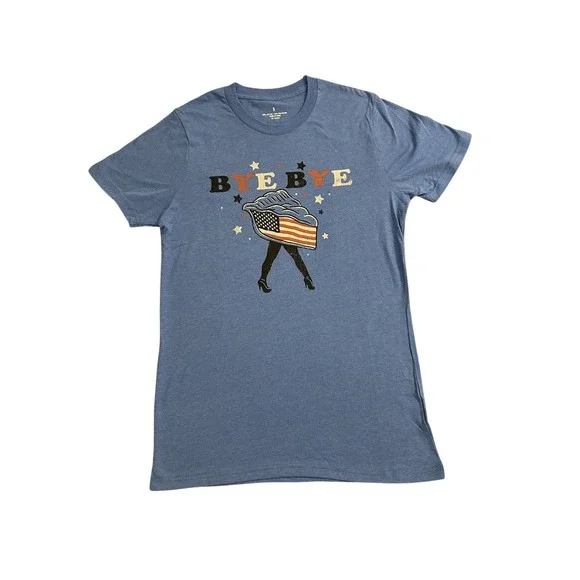 Bye Bye American Pie Graphic Tee Women S Blue USA Patriotic Shirt Cute NWT - Picture 2 of 7